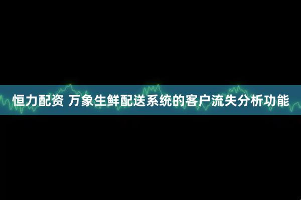 恒力配资 万象生鲜配送系统的客户流失分析功能
