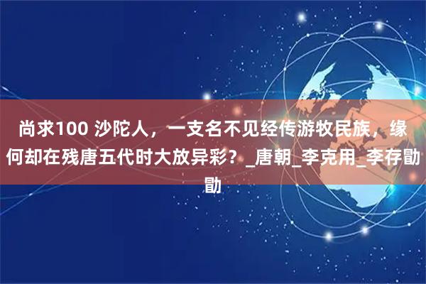 尚求100 沙陀人,一支名不见经传游牧民族,缘何却在残唐五代时大放异彩?_唐朝_李克用_李存勖